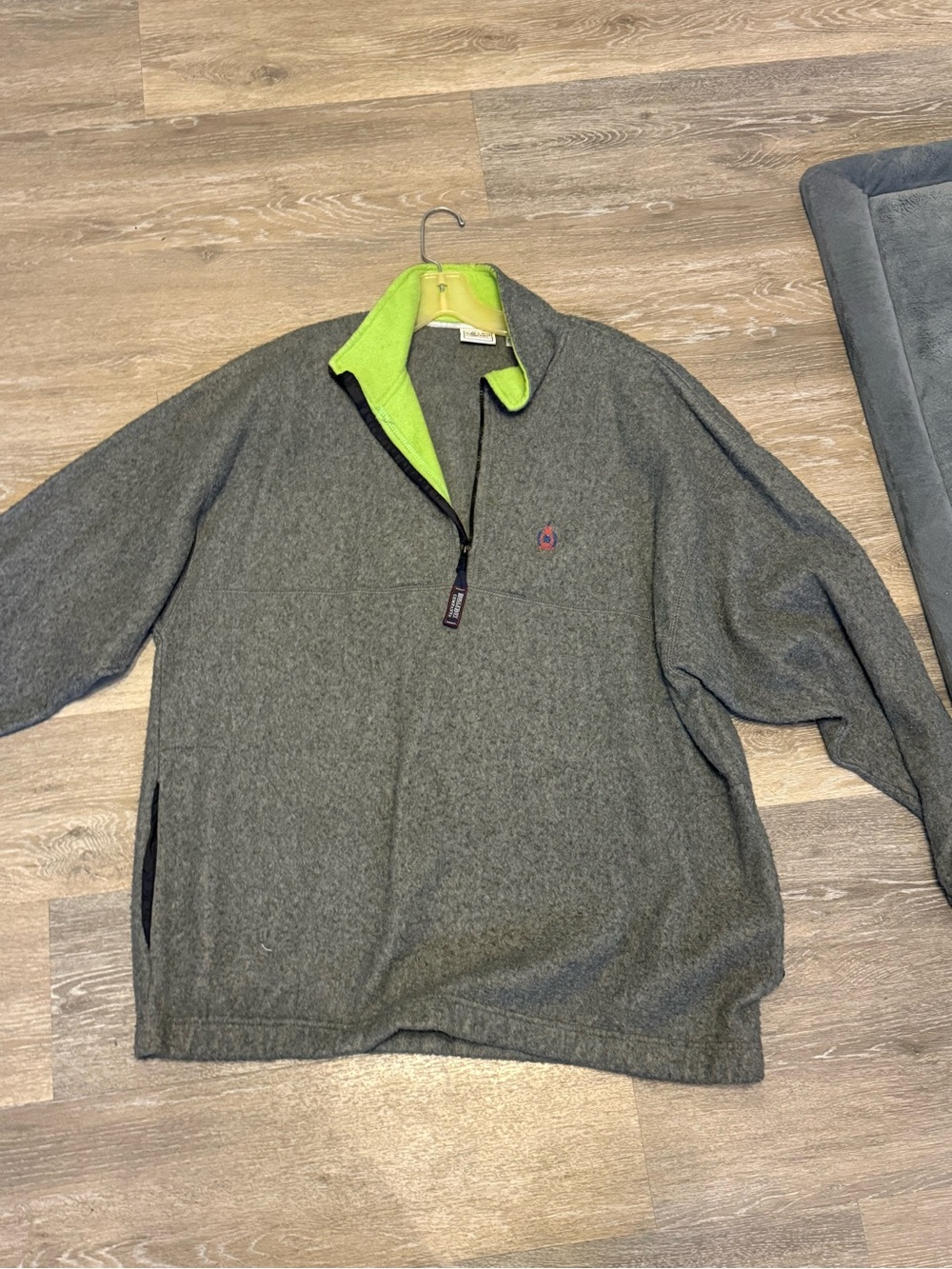 Bugle Boy Gray Zip-Up Sweater with Lime Green Inner Collar